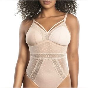 MIA DOT BODYSUIT - CAMEO ROSE, large, never worn